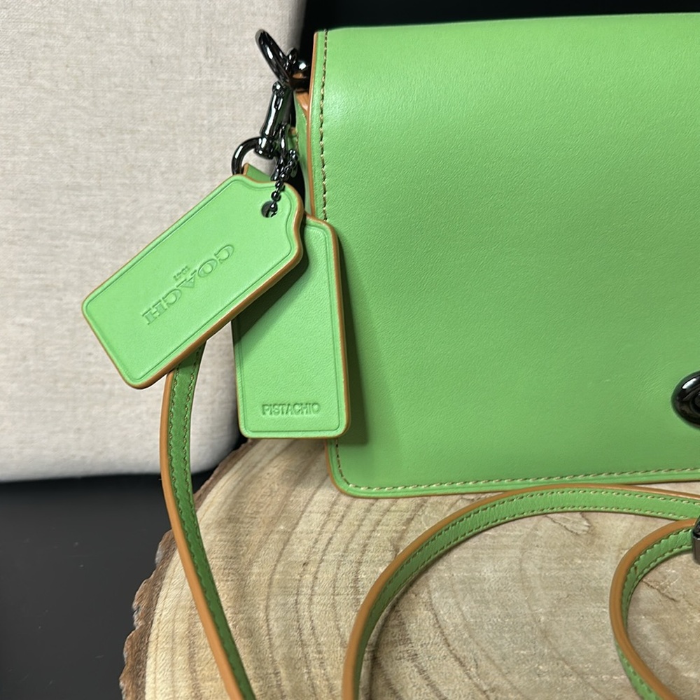 Coach Pistachio Dinky Glovetanned Green Leather Crossbody Shoulder Bag Purse - Picture 2 of 15